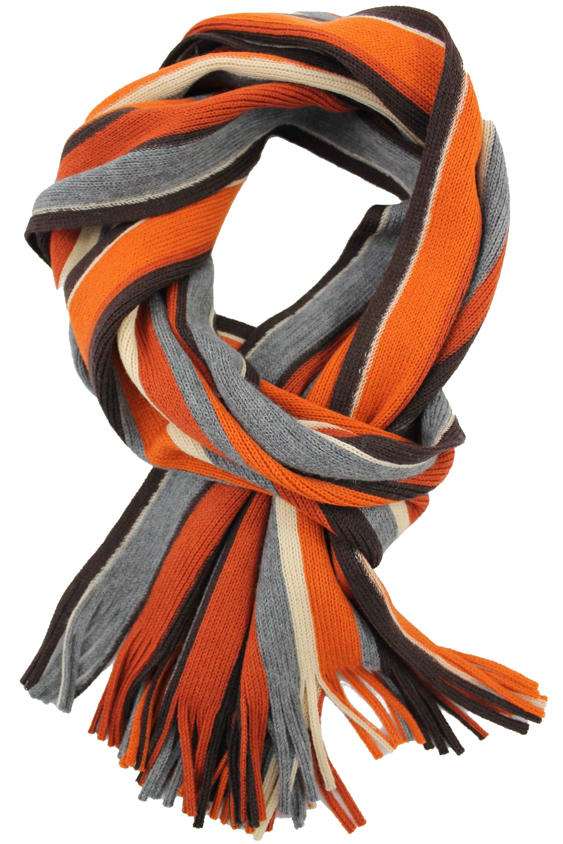 Wollschal aus 100 % Merinowolle – Mehrfarbig gestrickt orange mittelgrau