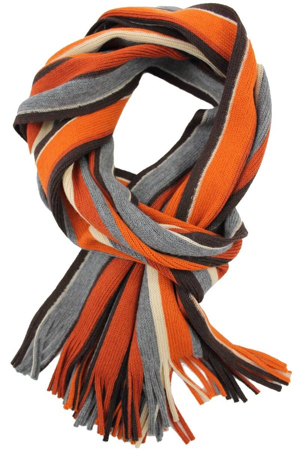 Wollschal aus 100 % Merinowolle – Mehrfarbig gestrickt orange mittelgrau