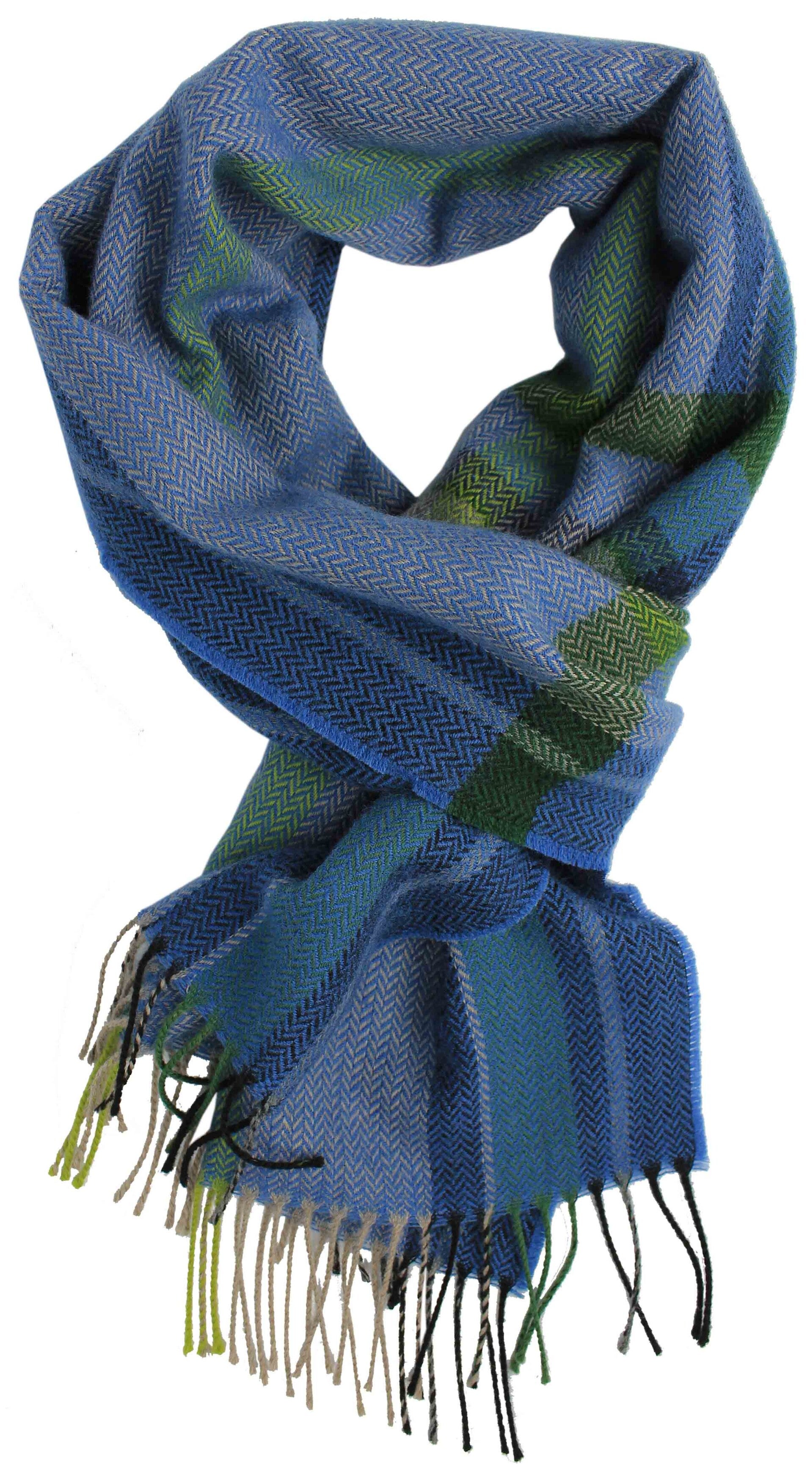 Wollschal Herrenschal Unisex angenehm weich Wolle Fischgrat Karo blau