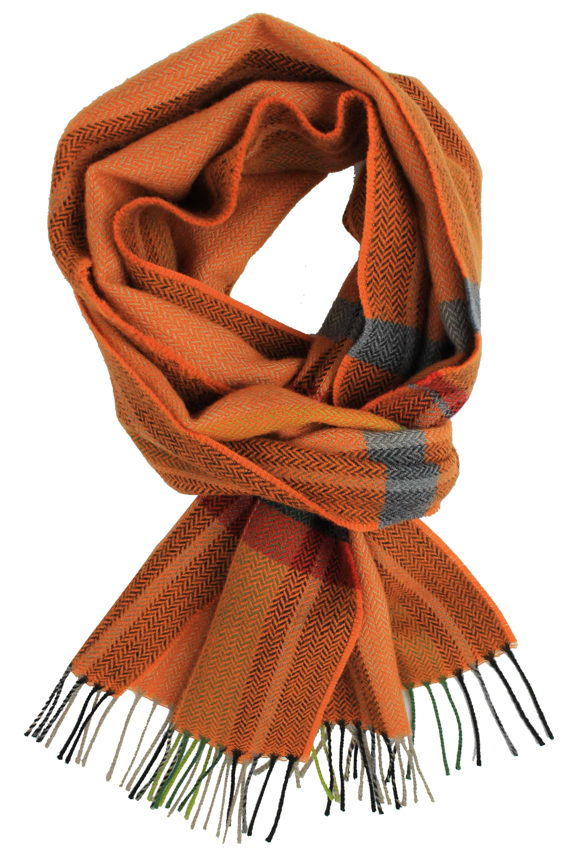 Wollschal Herrenschal warm angenehm weich Merino Fischgrat Karo orange