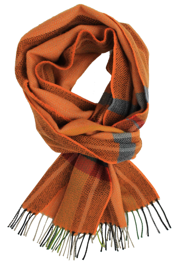 Wollschal Herrenschal warm angenehm weich Merino Fischgrat Karo orange