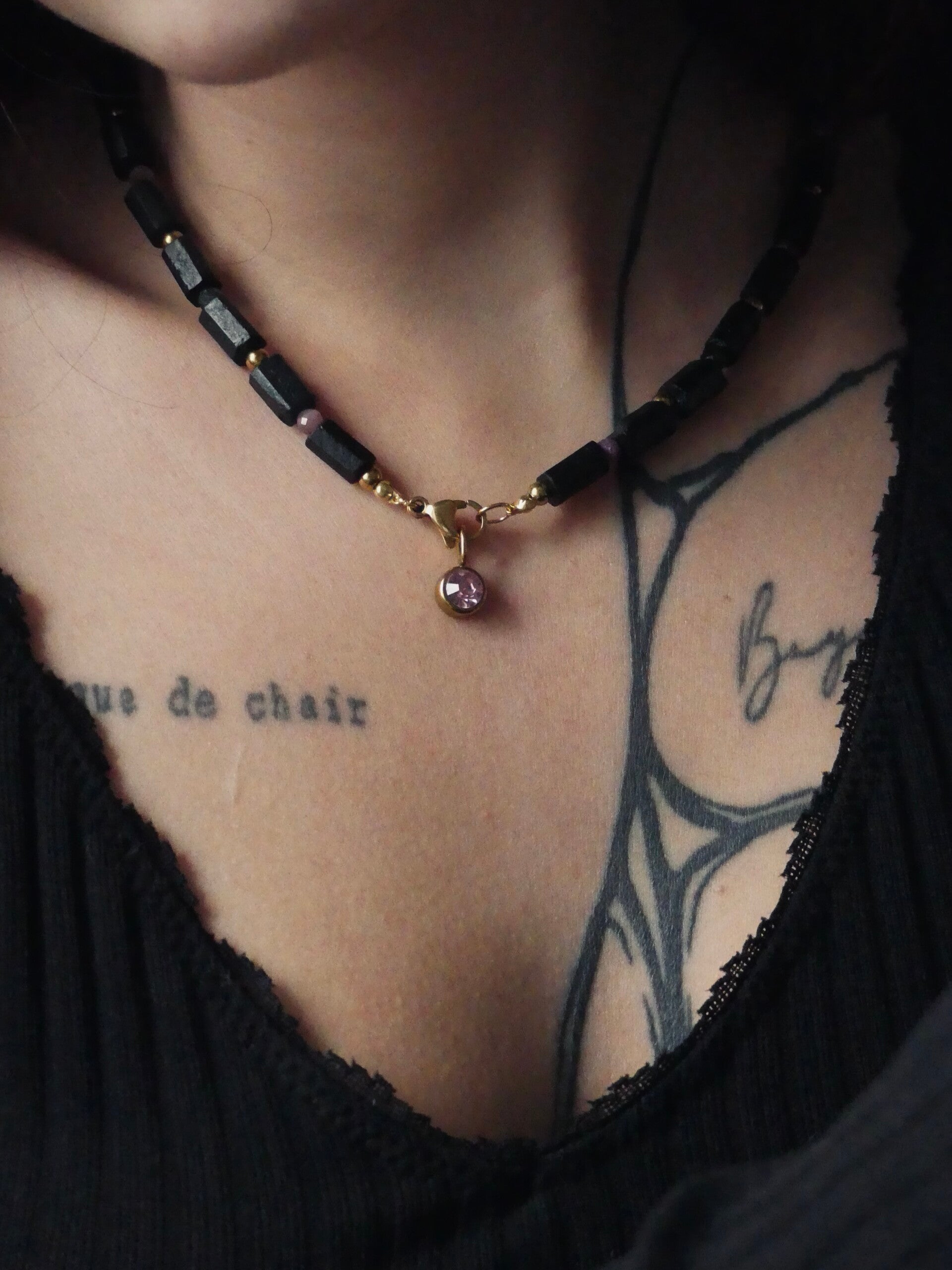 Le Collier Théodora - Tourmaline Noire mate & charm amovible