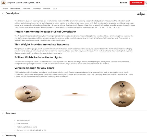 Zildjian A Custom 4-Piece Cymbal Pack