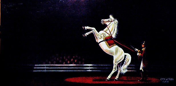 "Rearing Lipizzan" by C. Watroba,fine art digital print on canvas 24 x 48 in