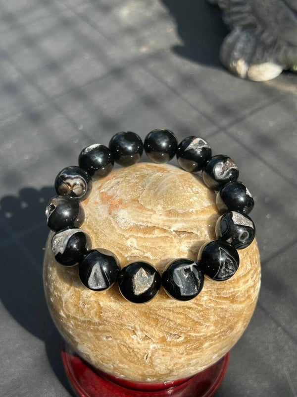 Druzy zwarte agaat luxe grote kraal armband