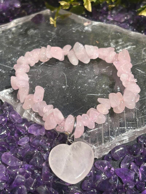 Rozenkwarts Split armband met Hartje
