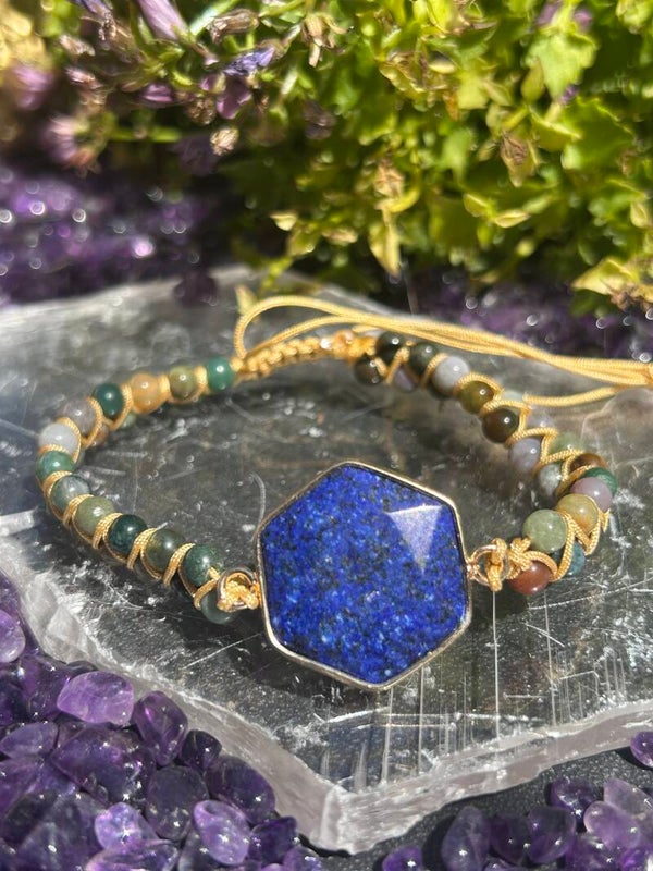 Lapis Lazuli armband trekkoord Mosagaat
