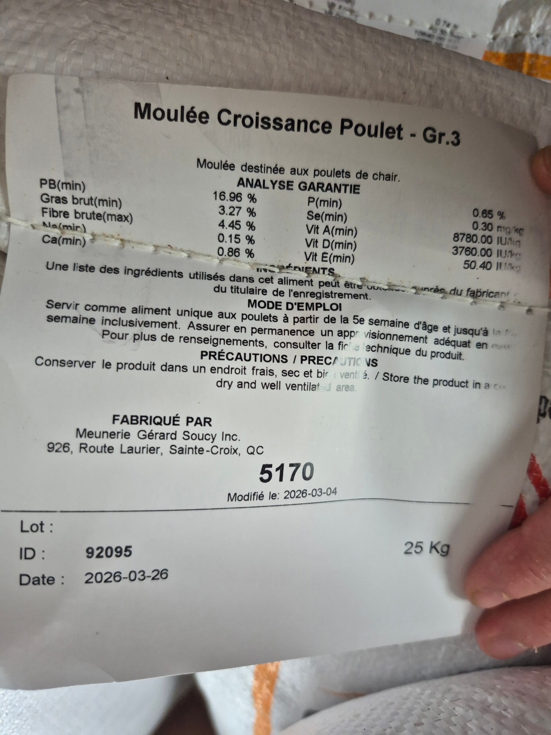 croissance/finition poulet 25kg (55lbs)