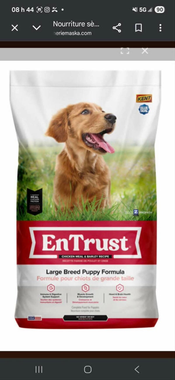 Entrust chiot poulet & orge 15.88kg (35lbs)