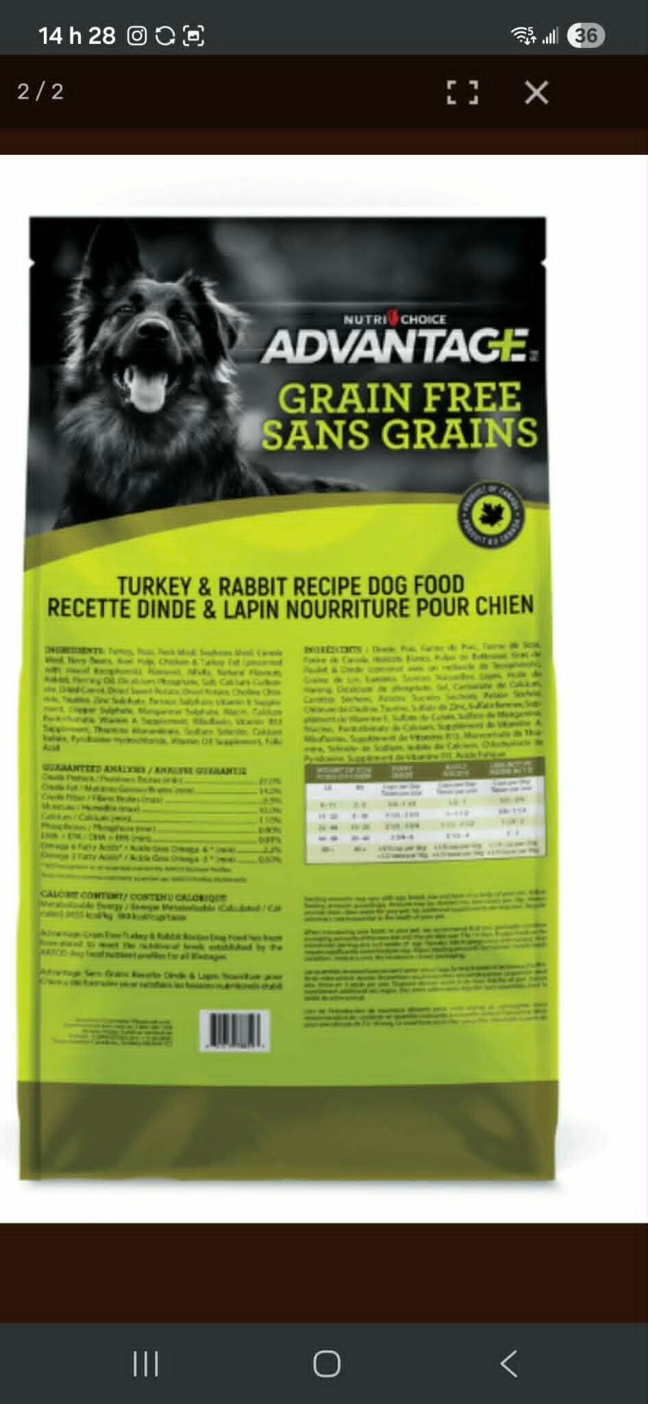 Nutrichoice advantage chien dinde/lapin sans grain 11.5kg (23.5lbs)