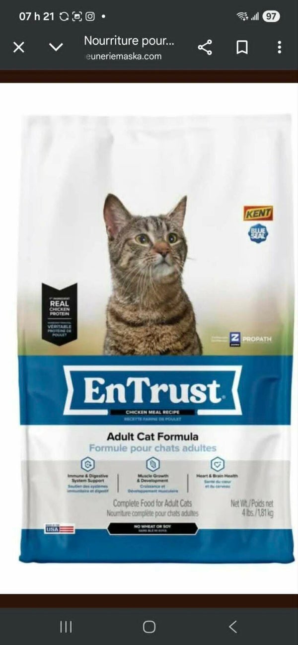 Entrust chat adulte poulet 9.09kg (20lbs)