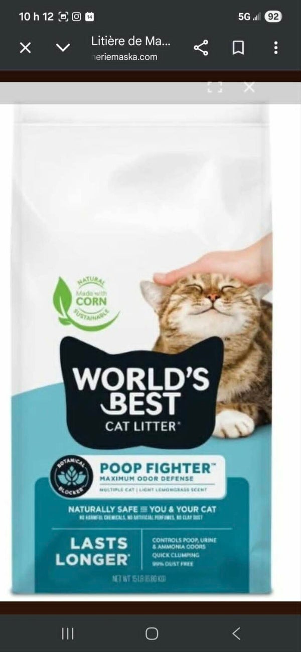 litière chat worlbest maïs 12.7kg  28lbs
