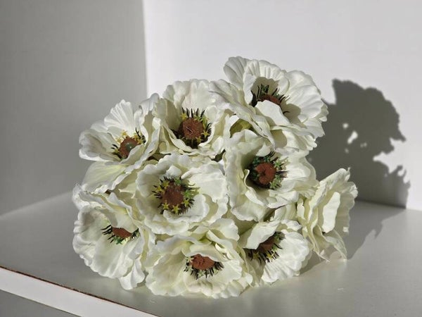 SILK POPPY BOUQUET WHITE 9X 33CM