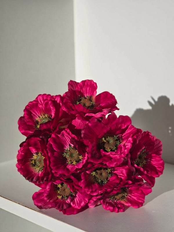 SILK POPPY BOUQUET PINK 9X 33CM