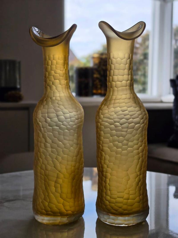 Luxe Vintage Glazen Vaas – Ambergeel