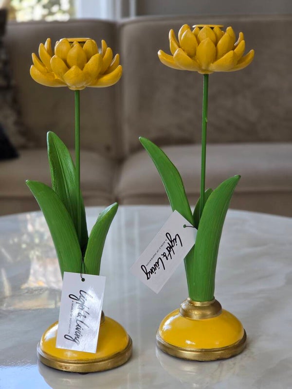 Bloemen kandelaar geel groot