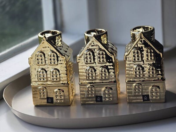 Kandelaar huisje goud