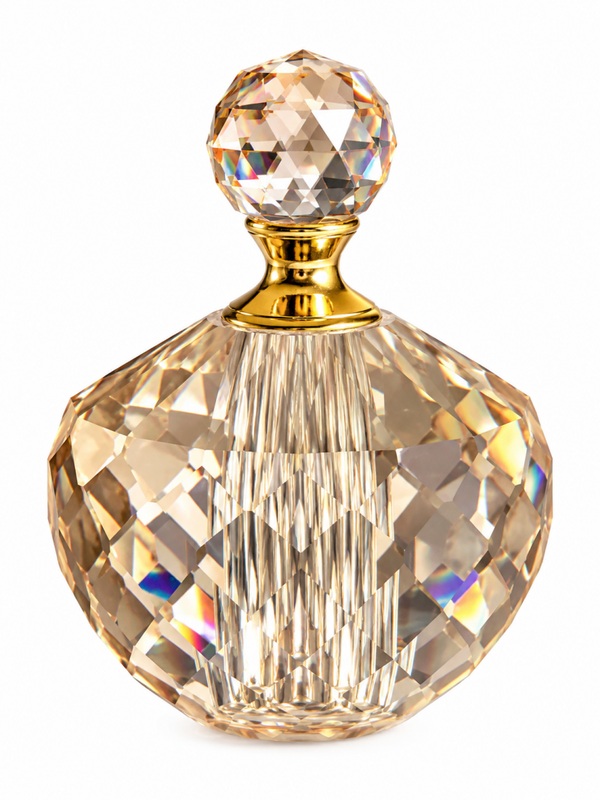 Decoratieve Parfumfles van Kristalglas Goud-Amber – 9 x 10 cm