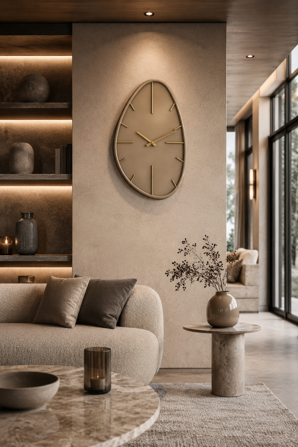 Moderne Wandklok met Organische Vorm - Beige links
