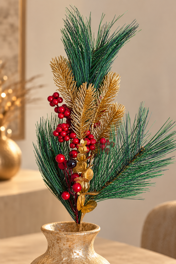 Kersttak met gouden accenten en rode besjes