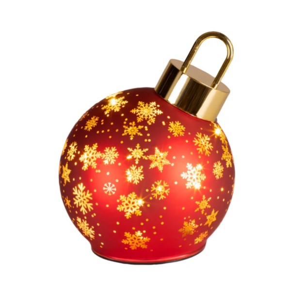 draaiende bal glas kerstrood/warm wit middel