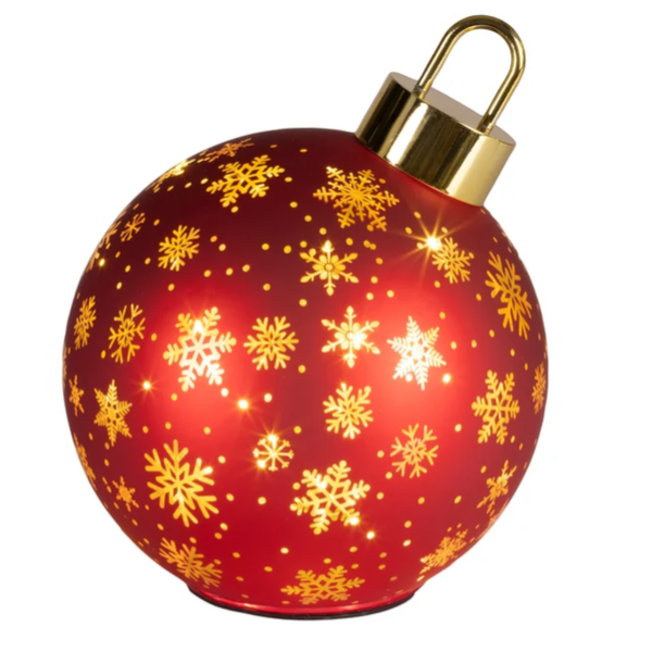draaiende bal glas kerstrood/warm wit groot