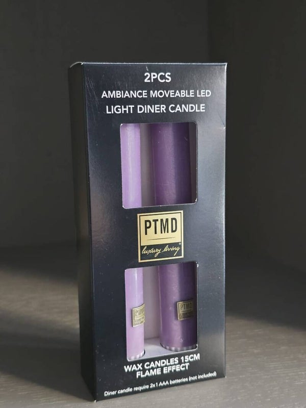 PTMD LED dinerkaars op batterij lila 2,2 x 16 cm set van 2