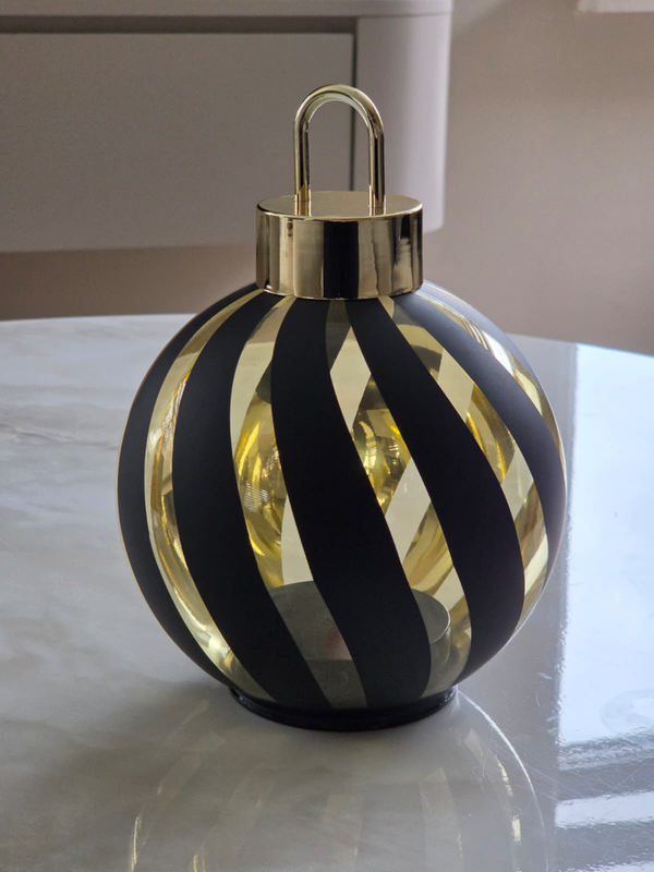 Kerstbal met led lampjes stripe zwart