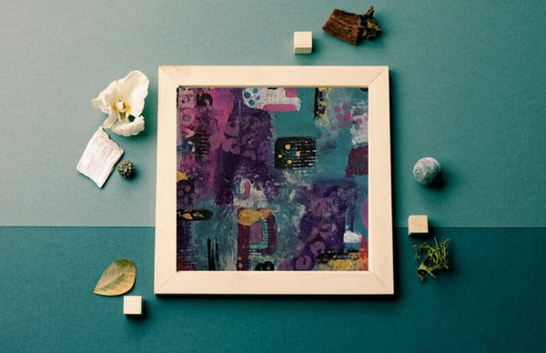 Houten paneel met abstract schilderij
