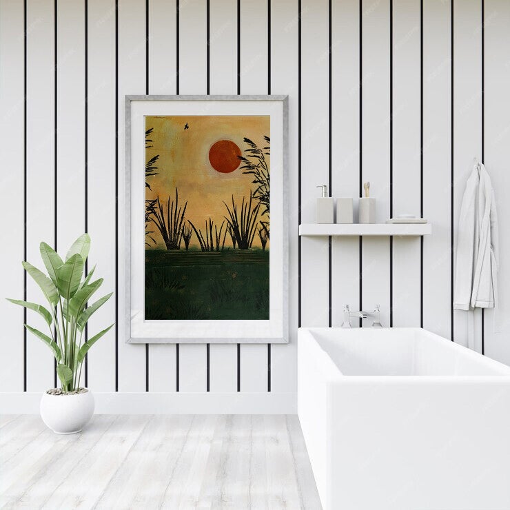 Canvas met maan en grassen