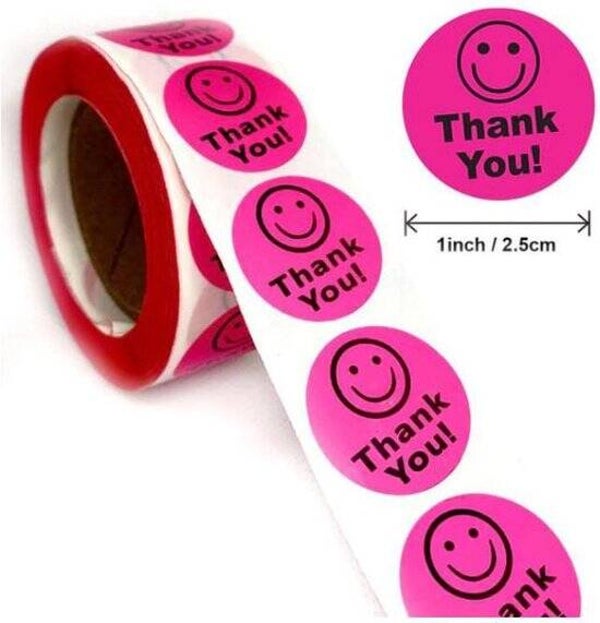 'Thank you' stickers met smiley