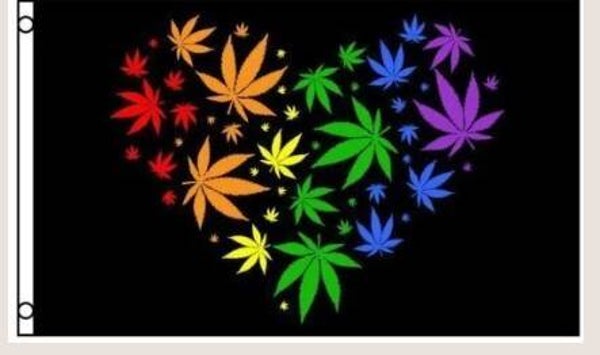 Rainbow Cannabis Heart Marijuana Pride Love Flag 3x5 Rough Tex