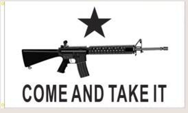 3’X5’ 68D NYLON COME AND TAKE IT WHITE M4 FLAG