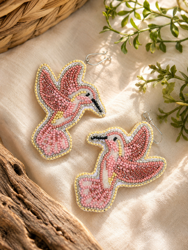Pink Hummingbird Beaded Earrings