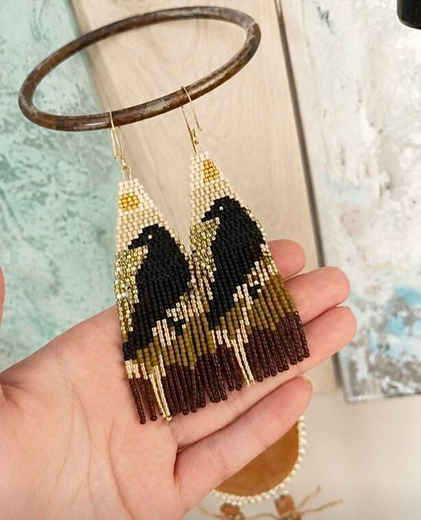 Delica Fringe Crow Earring