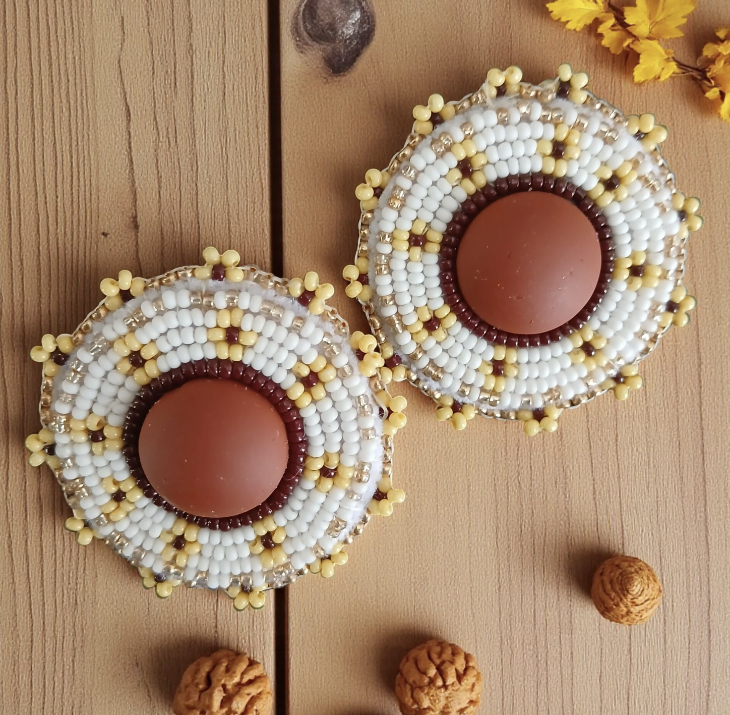 White Sunflower Embroidered Post Earrings