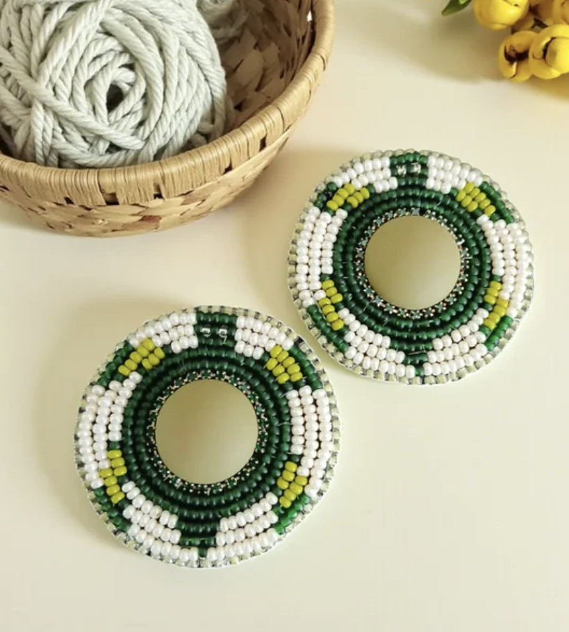 Cream Turtle Embroidered Earrings