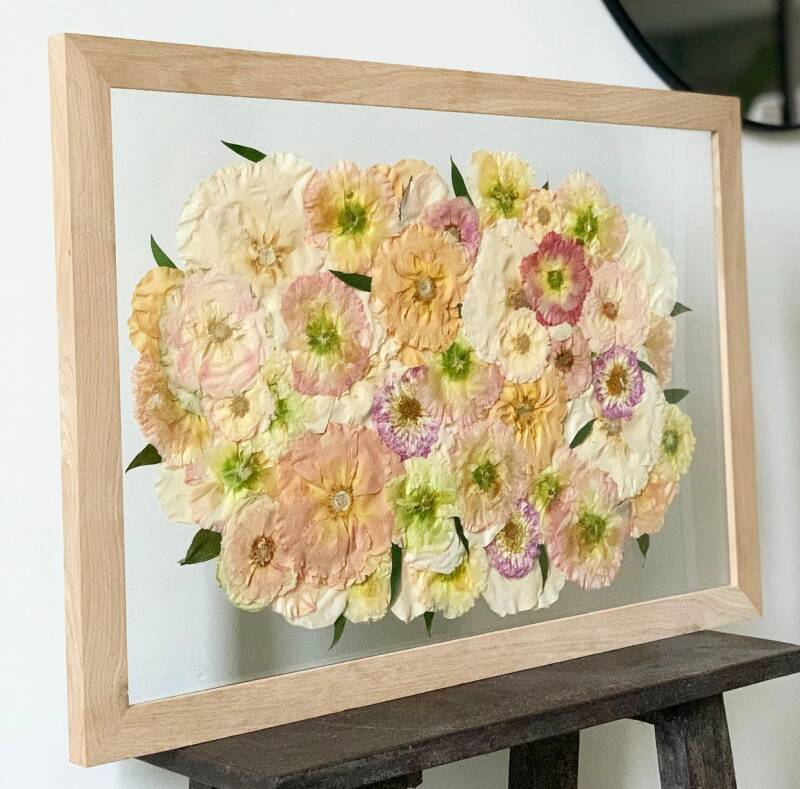 Bruidsboeket in platte lijst