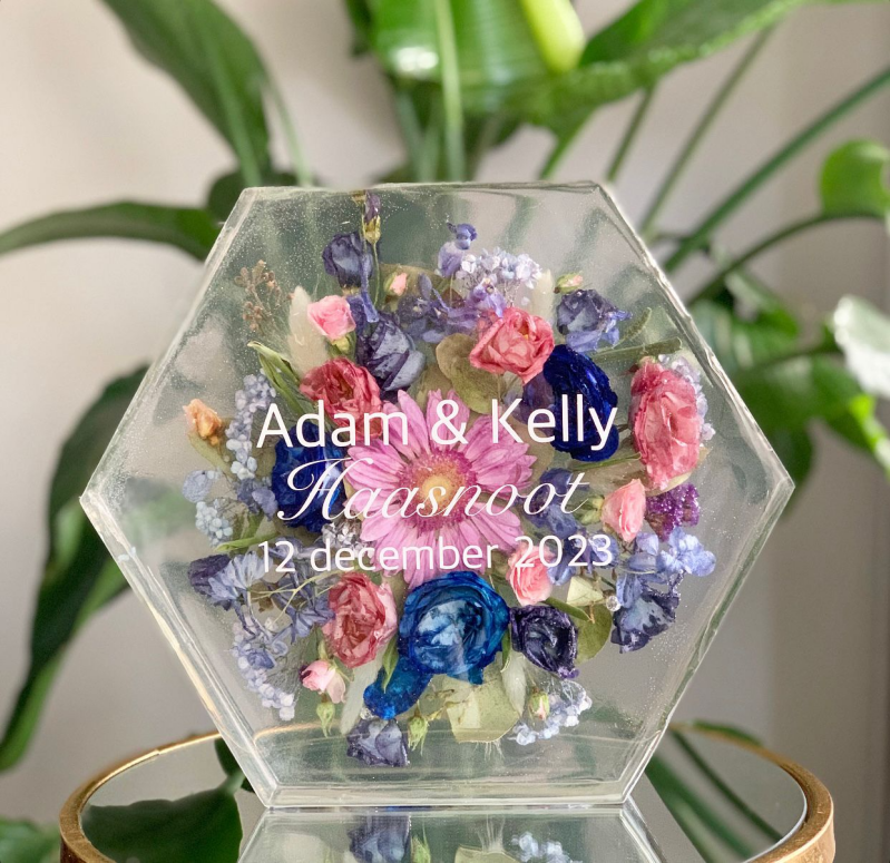 trouwboeket bewaren met tekst