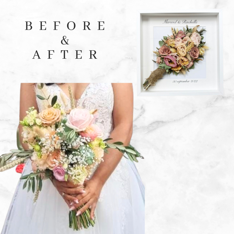 trouwbloemen ingelijst na huwelijk