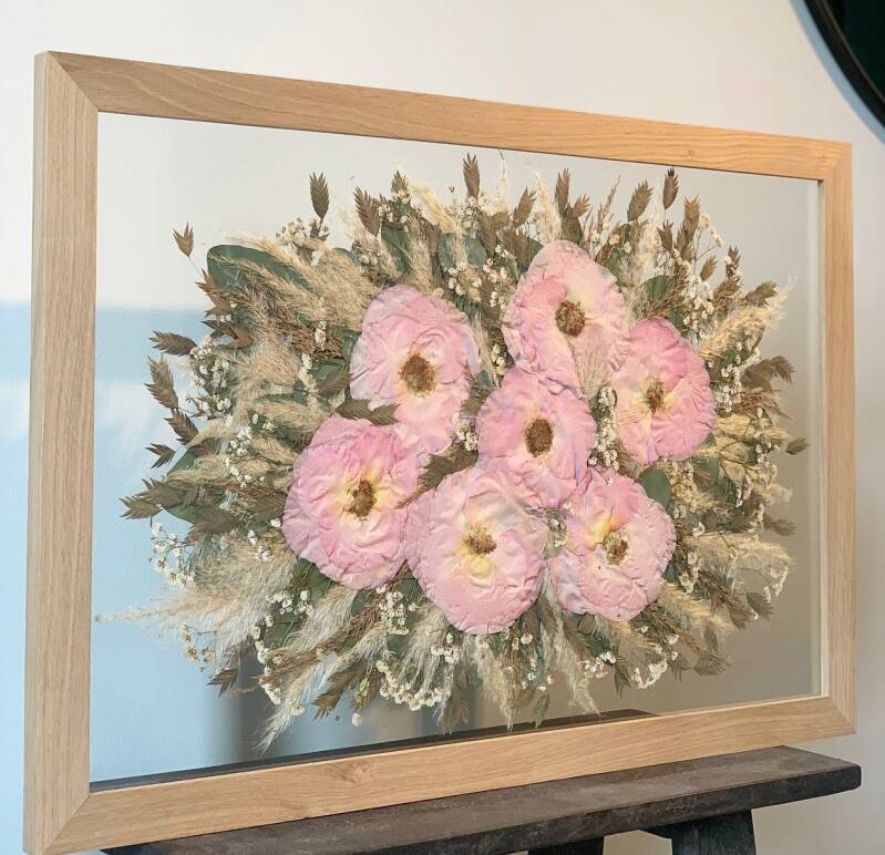 Bruidsboeket in platte lijst