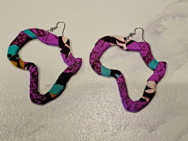 African shaped fabric earrings.