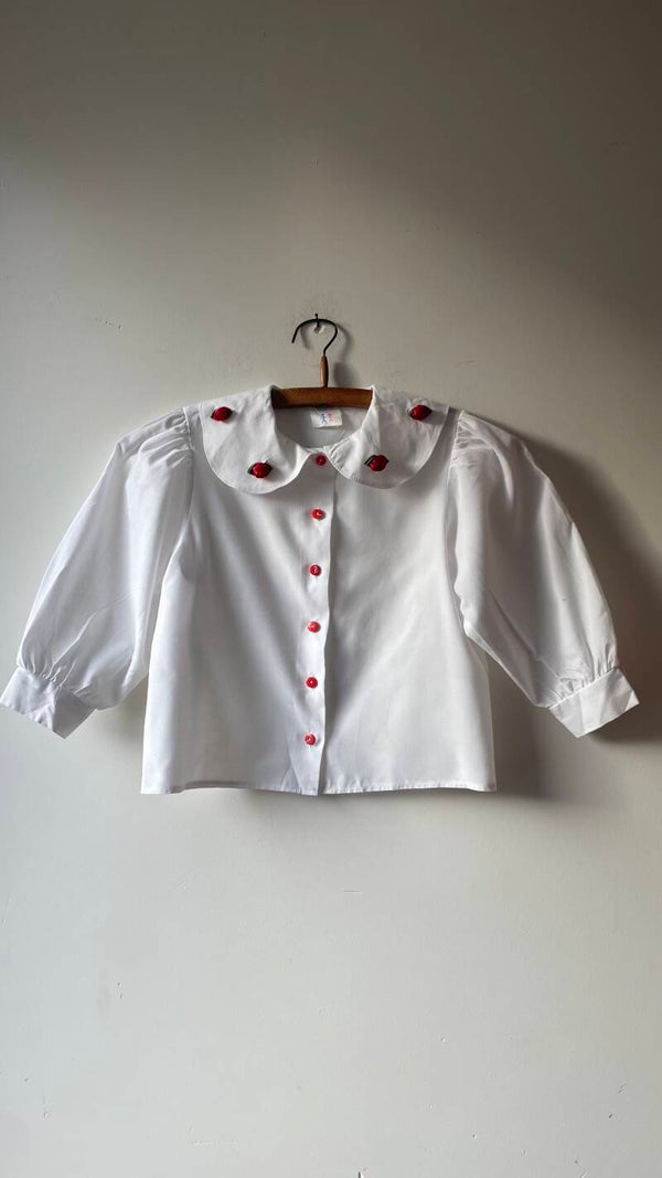 Witte Blouse roosjes 3-4y
