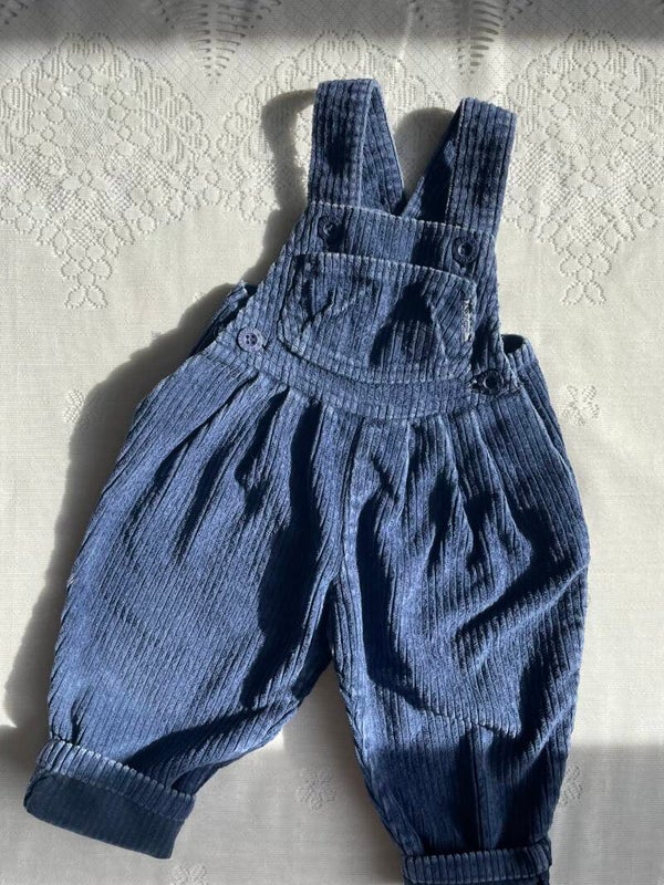 Blauw vintage ribstof tuinbroekje 1y