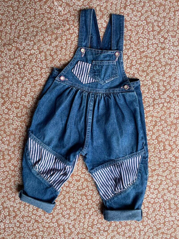 Vintage tuinbroekje roze blauw 1y