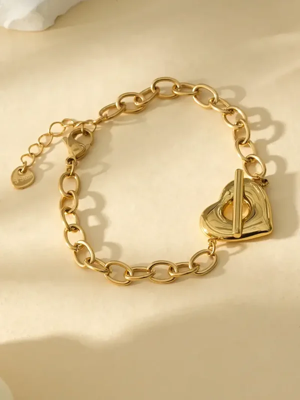 Bracelet Doré Croisette de Cœur Epaisse Et Barre