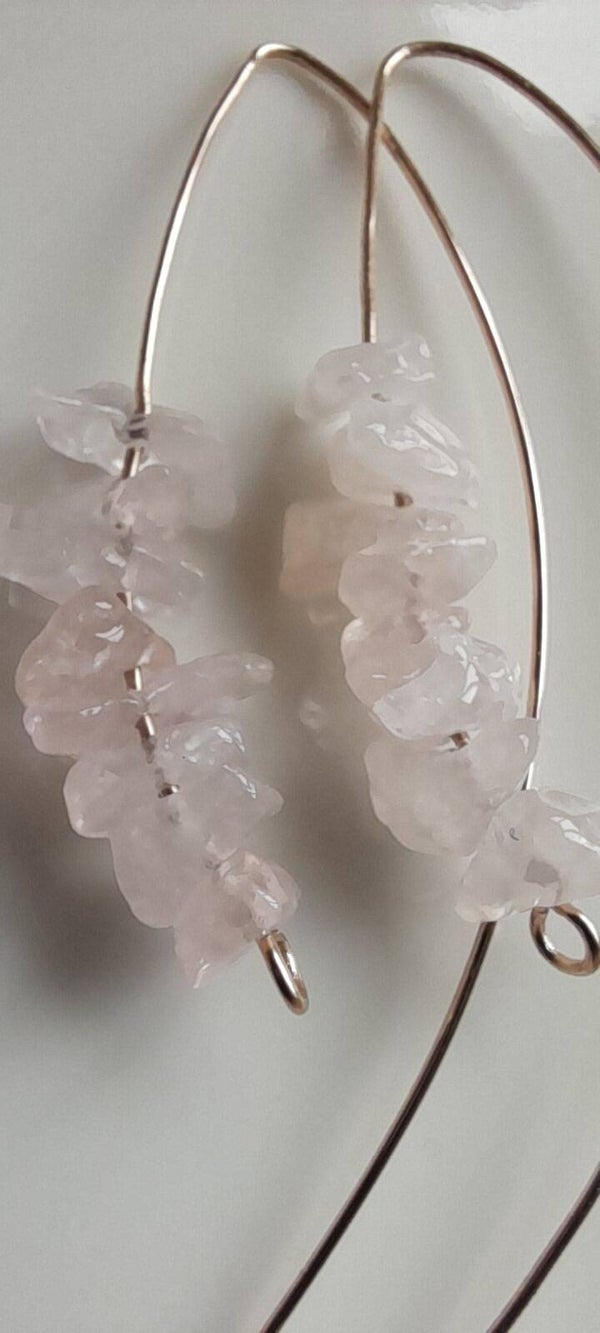 AAA Rose Quartz Raw Nugget 14ct Gold Filled V Earrings