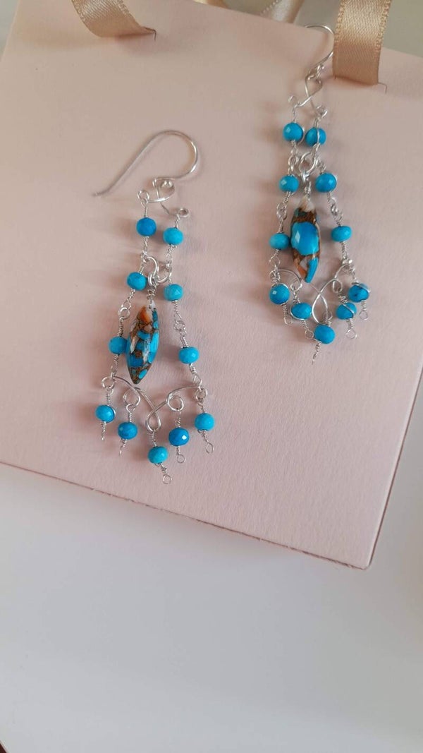 Turquoise Chandelier Sterling Silver Earrings  FREE DELIVERY