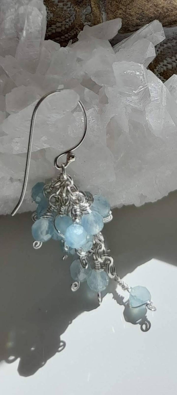 AQUAMARINE Cluster -  Sterling Silver Earrings
