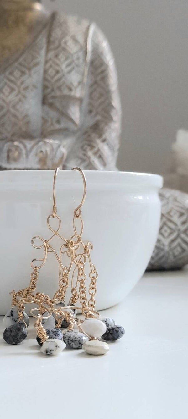 Dendrite Opal 14ct Gold Filled Chandelier Earrings